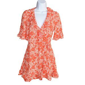 Topshop Women's Wrap Dress US 6 Red Floral Boho Cottagecore Ruffle Hem Short